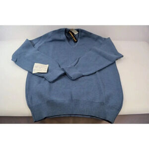 Warren  Knit Mens Large V-Neck Sweater 1980s NWT Cluett Canada Wool Blend Blue